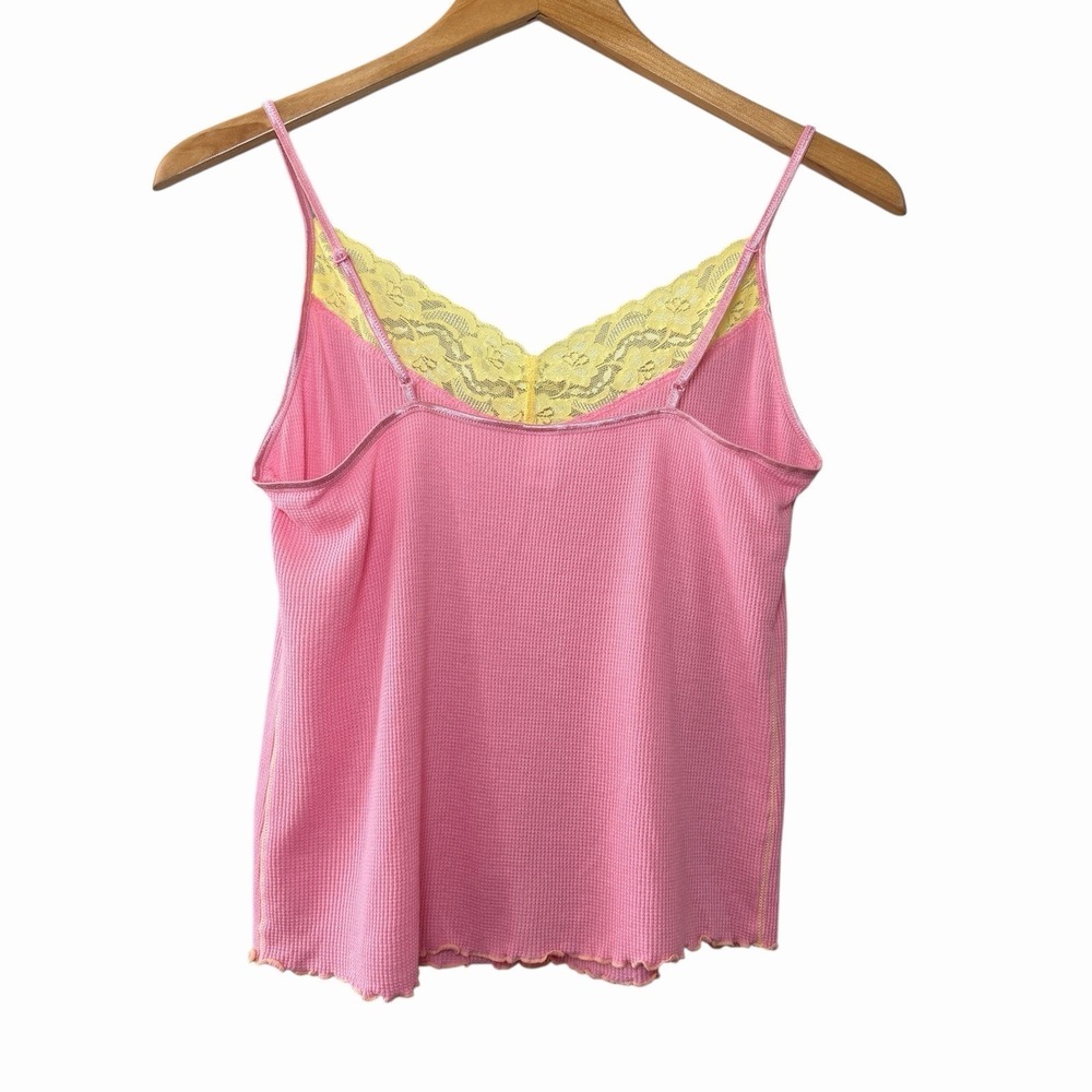 Vintage Y2K GAP Body Pink Waffle Knit‎ Lace Cami Top Medium Coquette - Picture 3 of 11
